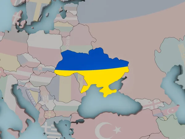 Ukraine sur le globe politique avec le drapeau — Photo