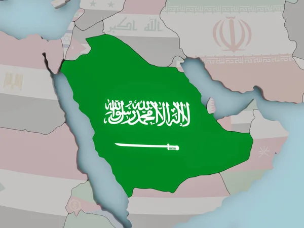 Saudi Arabia on political globe with flag — Stock Photo, Image