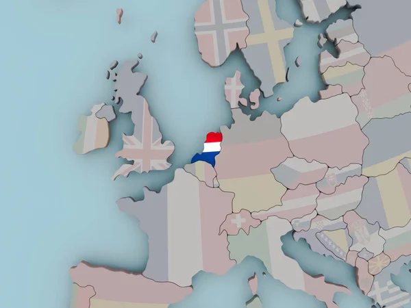 Netherlands on political globe with flag — Stock Photo, Image