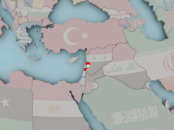 Ливан на политическом глобусе с флагом — стоковое фото