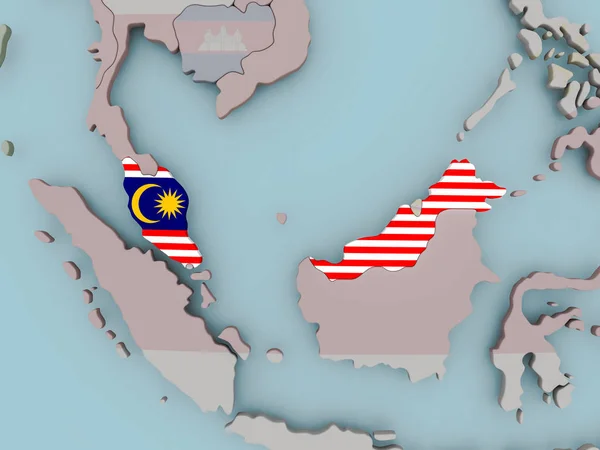 Malesia sul globo politico con bandiera — Foto Stock