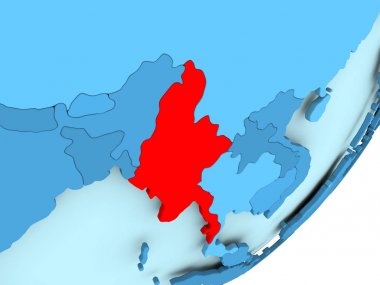 Myanmar Haritası mavi siyasi dünya üzerinde