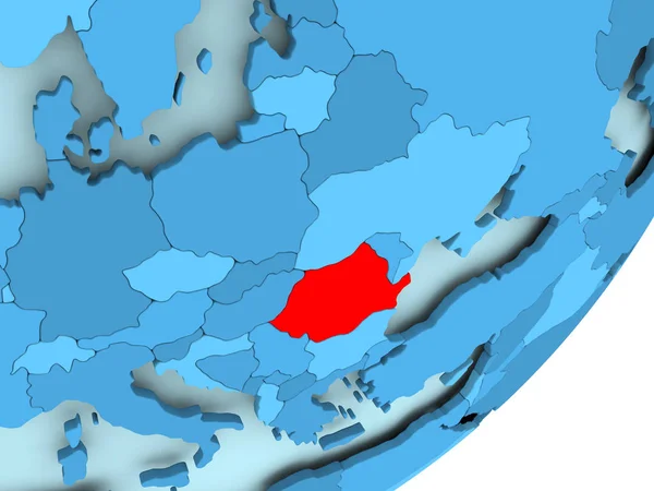 Mapa současného Rumunska na modré politické globe — Stock fotografie