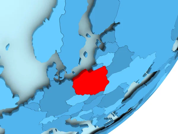 Map of Poland on blue political globe — Stock Photo, Image