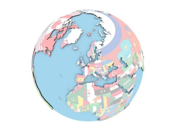 Belgium on globe isolated — Stock Photo, Image