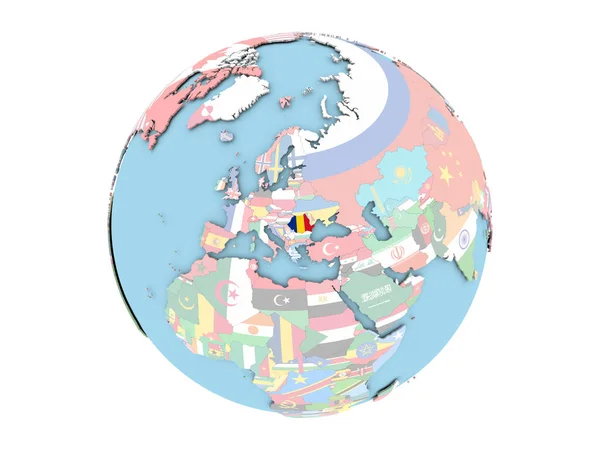 Romania on globe isolated — Stock Photo, Image
