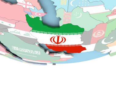 Iran Haritası dünya üzerinde bayrak ile