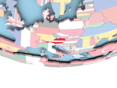 Dünya üzerinde bayrak ile Avusturya Haritası