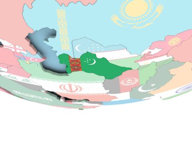 Dünya üzerinde bayrak ile Türkmenistan Haritası