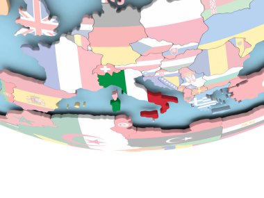 İtalya Haritası dünya üzerinde bayrak ile