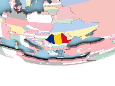 Romanya Haritası dünya üzerinde bayrak ile