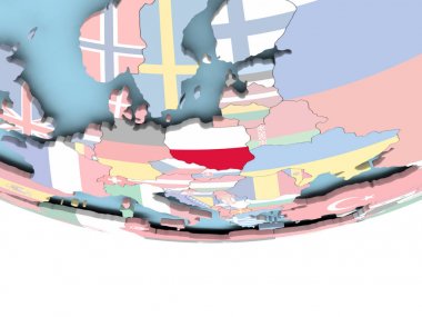 Polonya Haritası dünya üzerinde bayrak ile