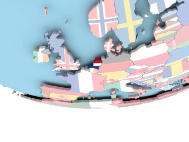 Hollanda Haritası dünya üzerinde bayrak ile