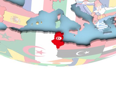 Tunus Haritası dünya üzerinde bayrak ile