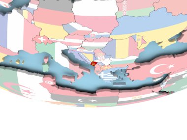 Dünya üzerinde bayrak ile Karadağ Haritası