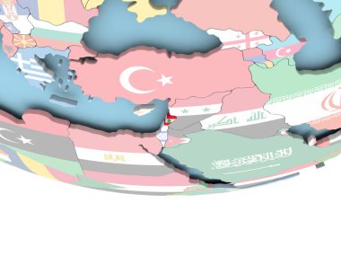 Dünya üzerinde bayrak ile Lübnan Haritası