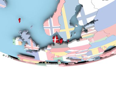 Dünya üzerinde bayrak ile Danimarka Haritası