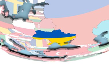 Dünya üzerinde bayrak ile Ukrayna Haritası