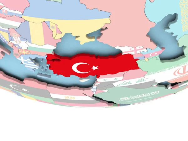 Mapa de Turquía con la bandera en el mundo —  Fotos de Stock