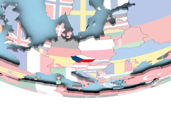 Dünya üzerinde bayrak ile Çek Cumhuriyeti haritası