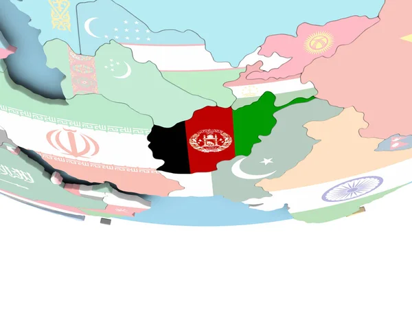 Mapa do Afeganistão com bandeira no globo — Fotografia de Stock