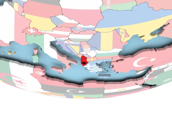 Albanien-Karte mit Flagge auf Globus — Stockfoto
