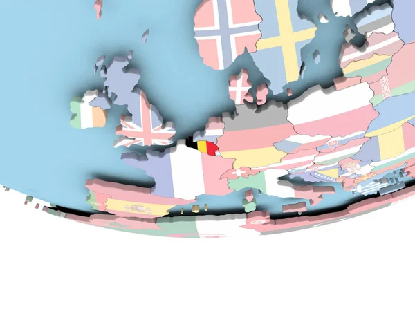 Mappa del Belgio con la bandiera sul globo — Foto Stock