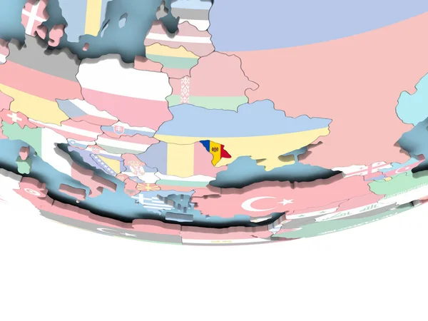 Mapa de Moldavia con la bandera en el mundo —  Fotos de Stock