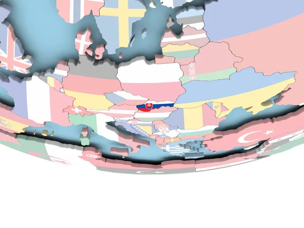 地球に旗のスロバキアの地図 — ストック写真