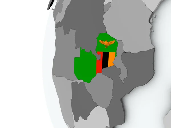 Zambia op wereldbol met vlag — Stockfoto