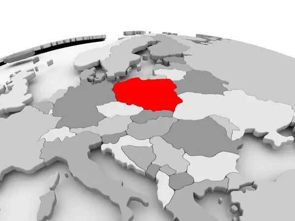 Poland on grey globe — Stock Photo, Image