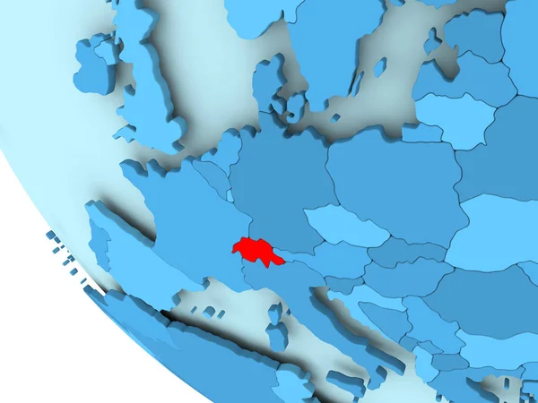 Suíça em azul globo político — Fotografia de Stock
