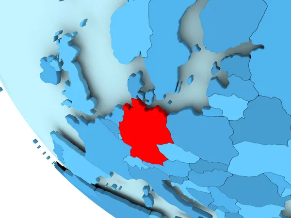 Duitsland op blauwe politieke wereldbol — Stockfoto