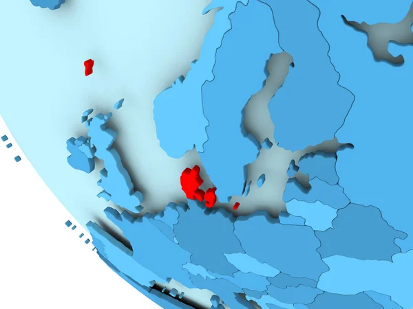 Dánia a kék politikai földgömb — Stock Fotó