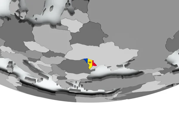 Moldawien mit Fahne auf Globus — Stockfoto