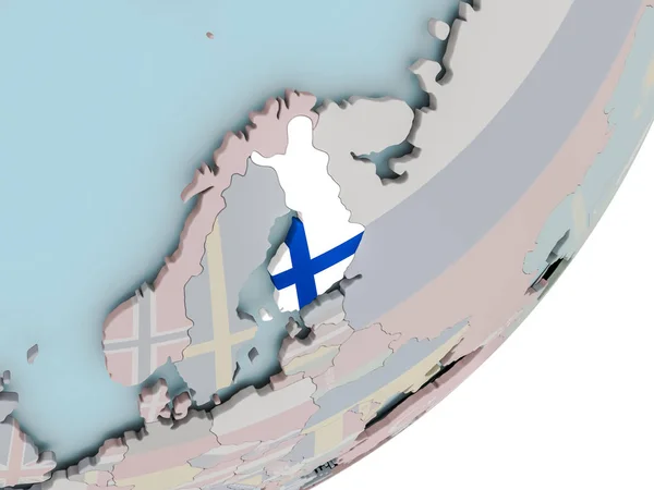 Finlandiya bayrağı ile dünya üzerinde — Stok fotoğraf