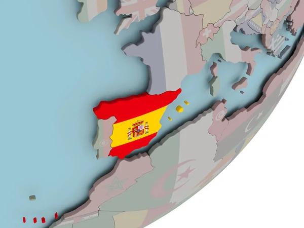 Spain on globe with flags — Stock Photo, Image