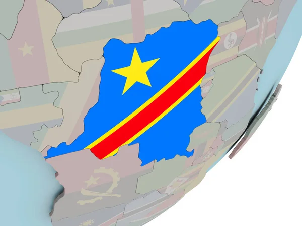 República Democrática do Congo no globo com bandeiras — Fotografia de Stock