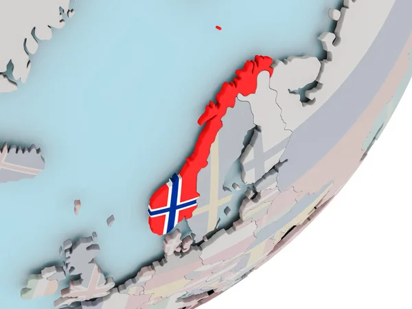Norge på jordglob med flaggor — Stockfoto