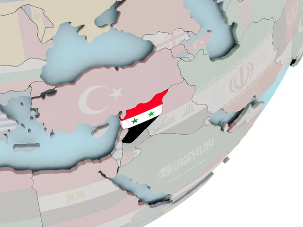 Сирія на земній кулі з прапорами — стокове фото