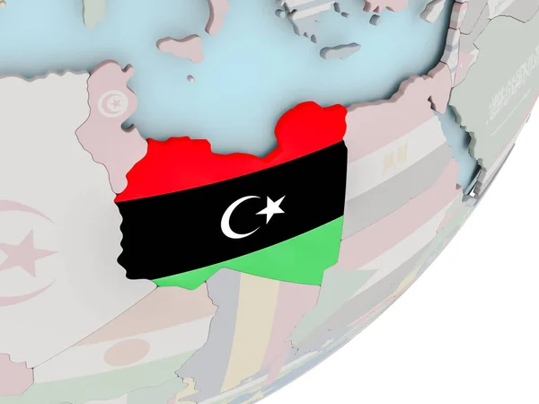 Libië op wereldbol met vlaggen — Stockfoto