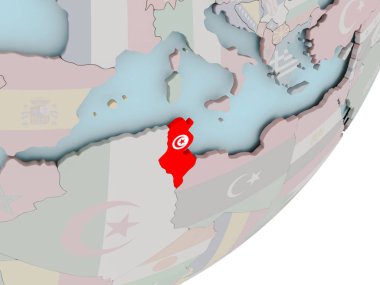 Tunus dünya bayrakları ile üzerinde