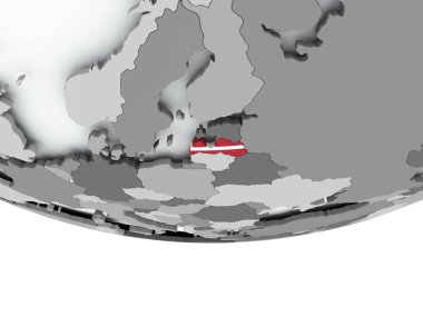 Dünya üzerinde bayrak ile Letonya