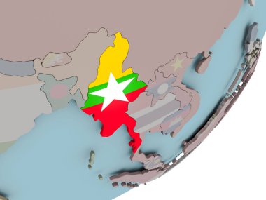 Myanmar bayrağı ile dünya üzerinde