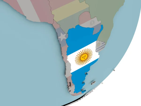 Argentinië op wereldbol met vlaggen — Stockfoto
