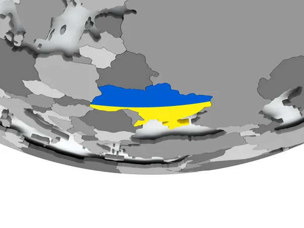 Ukraine avec drapeau sur le globe — Photo