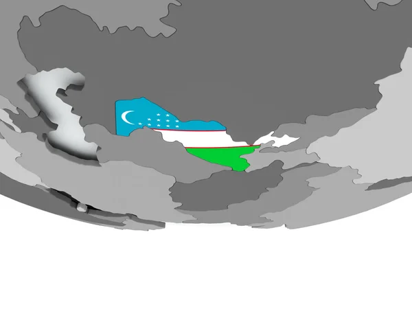 Узбекистан с флагом на планете — стоковое фото