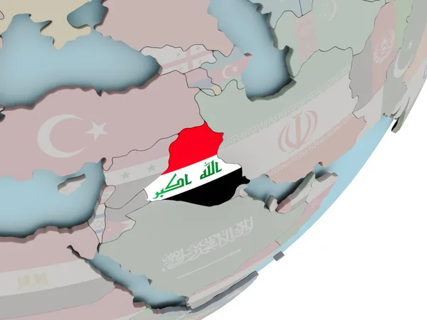Irak auf Globus mit Flaggen — Stockfoto
