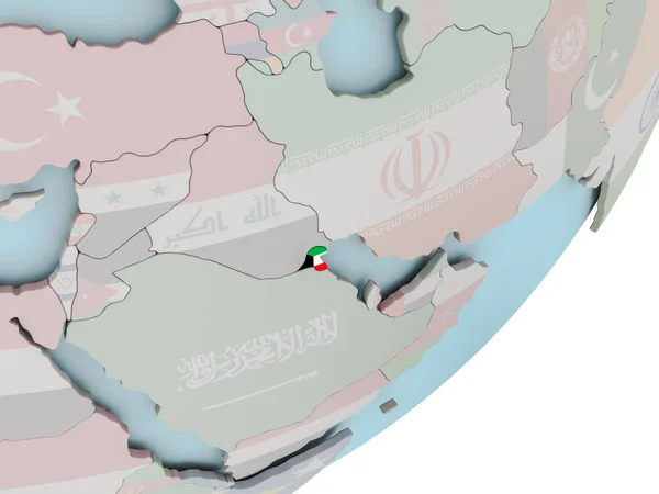 Kuwait auf Globus mit Flaggen — Stockfoto