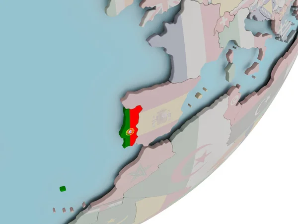 Португалія на земній кулі з прапорами — стокове фото